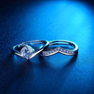 Couple Matching Set: Rhinestone Ring As Shown In Figure - One Size