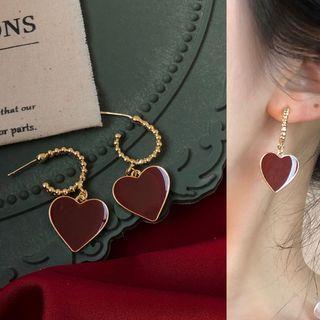 Retro Heart Earring Red - 1380a#