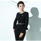 Zip Jacket / Plain Pants / Embellished-neckline Blouse / Slit-front Skirt