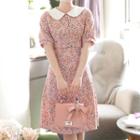 Contrast-collar Floral Midi Dress Pink - One Size