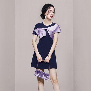 Asymmetrical Short-sleeve Bow A-line Dress
