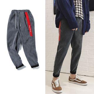 Lettering Applique Corduroy Tapered Pants
