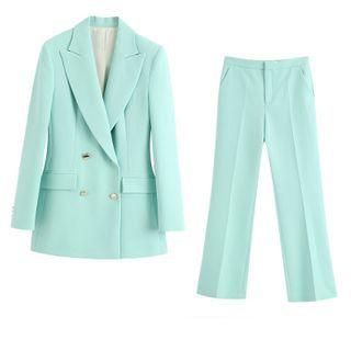 Double-breasted Blazer / Boot-cut Dress Pants