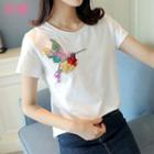 Short-sleeve Embellished Bird T-shirt