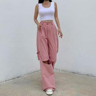 Detachable-leg Wide Pants Mauve Pink - M