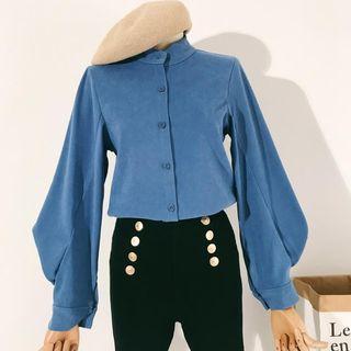 Mock Neck Balloon-sleeve Shirt