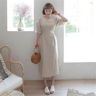 Tie-waist Linen Blend Maxi Dress