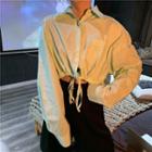 Pocket-detail Drawstring Long-sleeve Shirt As Shown In Figure - One Size