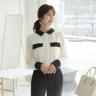 Pocket-detail Contrast-trim Blouse
