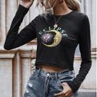 Long Sleeve Prints Cropped Top