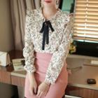 Tie-neck Frill-collar Floral Blouse