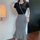Short-sleeve Top / Striped Mermaid Midi Skirt