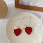 Heart Drop Earring 1 Pair - Silver Needle - Gold Plating - Double Heart - Red & Gold - One Size