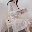 Flare-cuff Midi A-line Eyelet Lace Dress