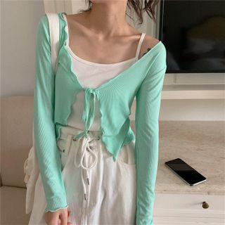 Tie-front Cropped Knit Cardigan