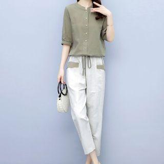 Set: Short-sleeve Blouse+ Harem Pants