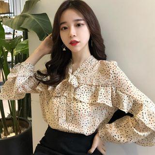 Dotted Print Ruffled Blouse