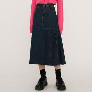 Patch A-line Denim Skirt