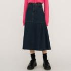 Patch A-line Denim Skirt