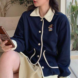 Bear Embroidered Polo-neck Jacket