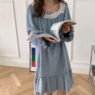 Bell-sleeve Ruffled Flannel Midi Sleep Dress
