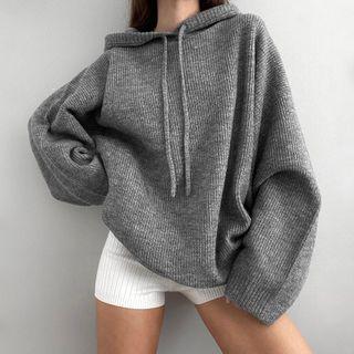 Long Sleeve Knitted Loose-fit Hoodie