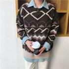 Round Neck Geometric Patterned Sweater
