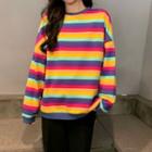 Striped Sweatshirt Stripe - Purple & Blue & Pink - One Size