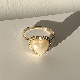Faux Pearl Heart Ring 1pc - Open Ring - One Size