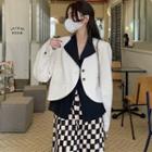 Cropped Blazer / Notch Lapel Shirt / Checkerboard Midi A-line Skirt