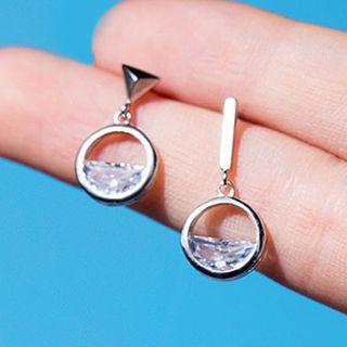 Non-matching 925 Sterling Silver Rhinestone Dangle Earring 1 Pair - As Shown In Figure - One Size