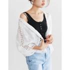 Long-sleeve Open-front Perforated-trim Lace Cardigan