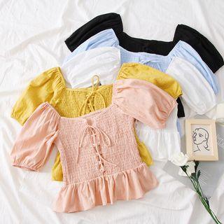Lace-up Smocked Top