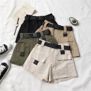 High-waist Plain Cargo Shorts