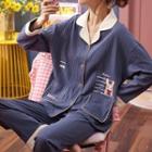 Loungewear Set : Long-sleeve Rabbit Print Shirt + Pants