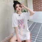 Short-sleeve Bear Print Bow T-shirt