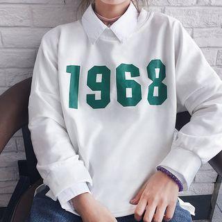 Numbering Pullover / Mock Turtleneck Striped Long-sleeve Top