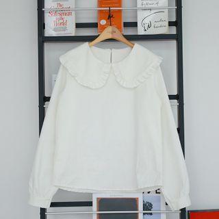 Bishop-sleeve Frilled-collar Blouse Ivory - One Size