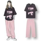 Short-sleeve Lettering T-shirt / Mock-turtleneck T-shirt / Wide Leg Pants