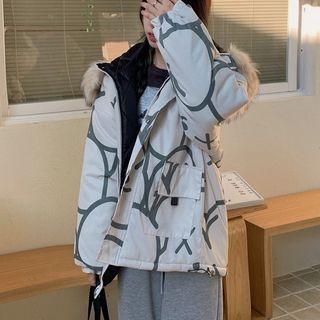 Fluffy Hood Padded Jacket White - One Size