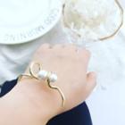 Faux Pearl Alloy Open Bangle Gold - One Size
