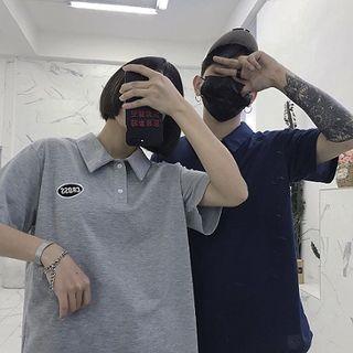 Couple Matching Letter Embroidered Short-sleeve Polo Shirt