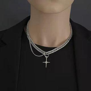 Layered Star Chain Drop Necklace Silver - One Size