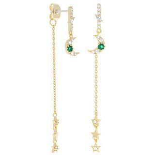 Rhinestone Moon Star Drop Earring 1 Pair - Green & Gold - One Size