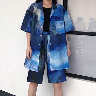 Printed Short-sleeve Shirt / Shorts Blue - One Size