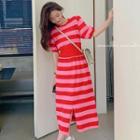 Striped Tie-waist Sweatshirt Dress