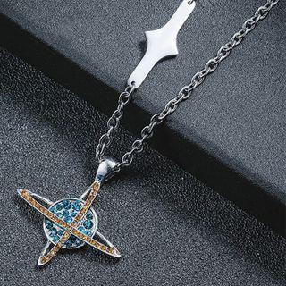 Planet Rhinestone Pendant Stainless Steel Necklace Silver - 65cm