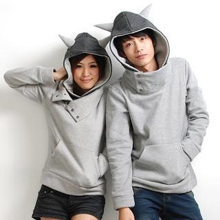 Horn-accent Hooded Pullover