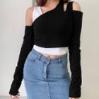 Mock Two-piece Asymmetric Cutout Cropped T-shirt