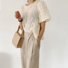 Puff-sleeve Textured Top Ivory - One Size